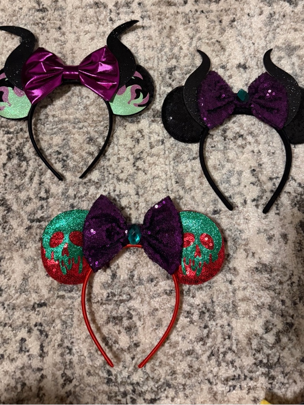 Girls Halloween Minnie Headband with Purple Bow and Green Accents 3 pack